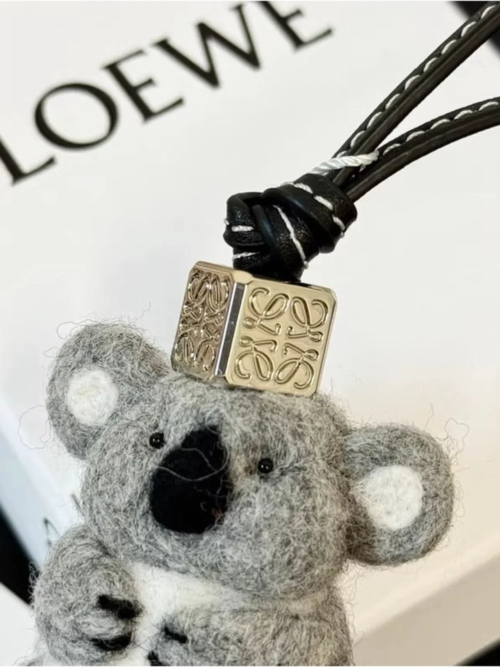LOEWE Grey Felt Koala Bag Charm with Black Leather Cord